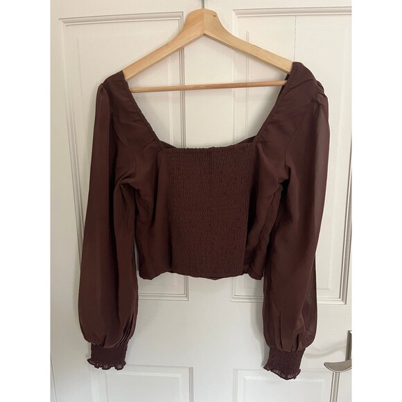 Abercrombie & Fitch Long Sleeve Sweatheart Puff Sleeve Top in Cappucino Size M - Picture 6 of 6